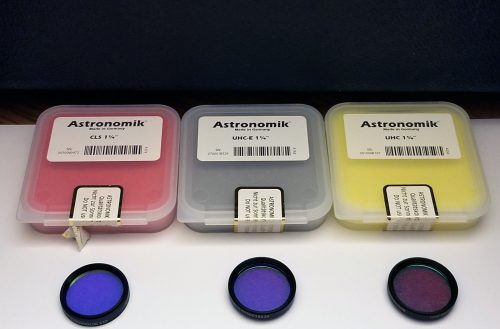 Image 1: From left to right, Astronomik CLS, UHC-E, and UHC 1.25” filters